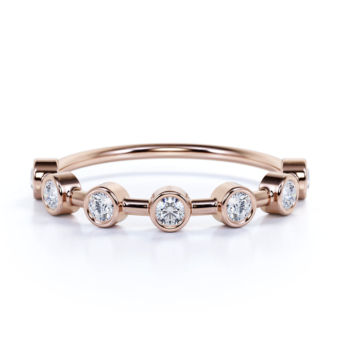 Bezel Set Round Cut Diamonds Stacking Ring in Rose Gold