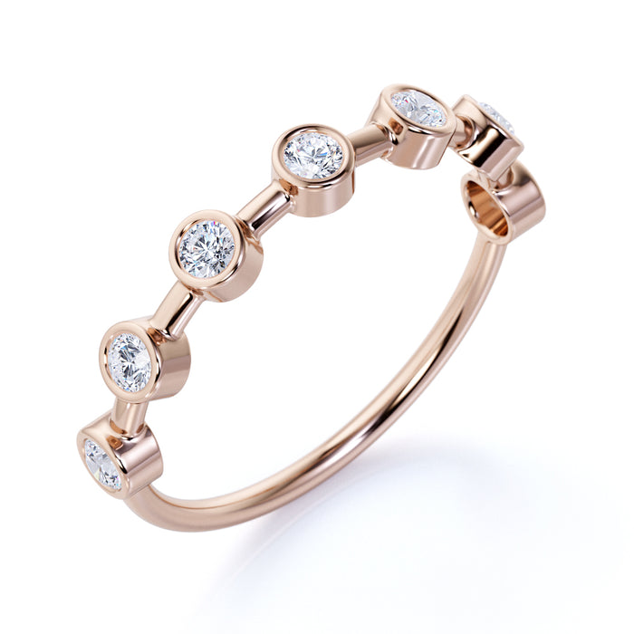 Bezel Set Round Cut Diamonds Stacking Ring in Rose Gold