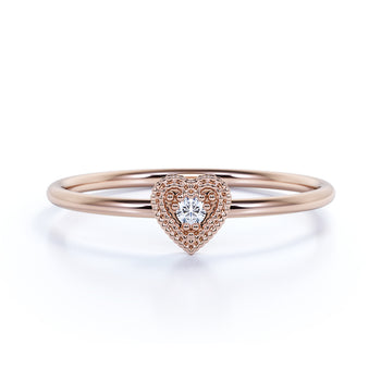 Milgrain Heart Shape Stacking Ring in Rose Gold