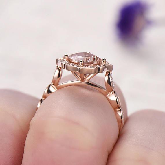Perfect 1.50 Carat Cushion Cut Morganite and Diamond Engagement Ring in Rose Gold