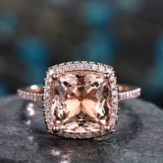 Bestselling 1.50 Carat Cushion Cut Morganite and Diamond Engagement Ring in Rose Gold