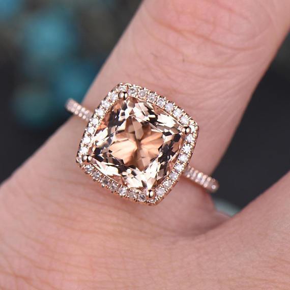 Bestselling 1.50 Carat Cushion Cut Morganite and Diamond Engagement Ring in Rose Gold