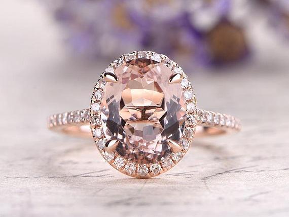 Perfect 1.50 Carat Oval Cut Morganite and Diamond Halo Engagement Ring in Rose Gold