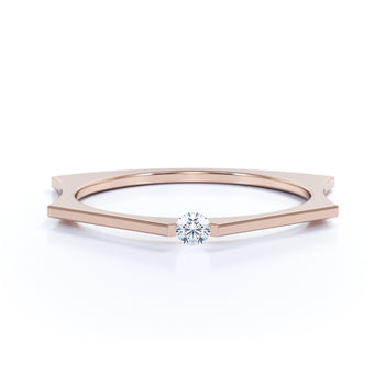 Solitaire Round Diamond set in a Geometric Stacking Ring in Rose Gold