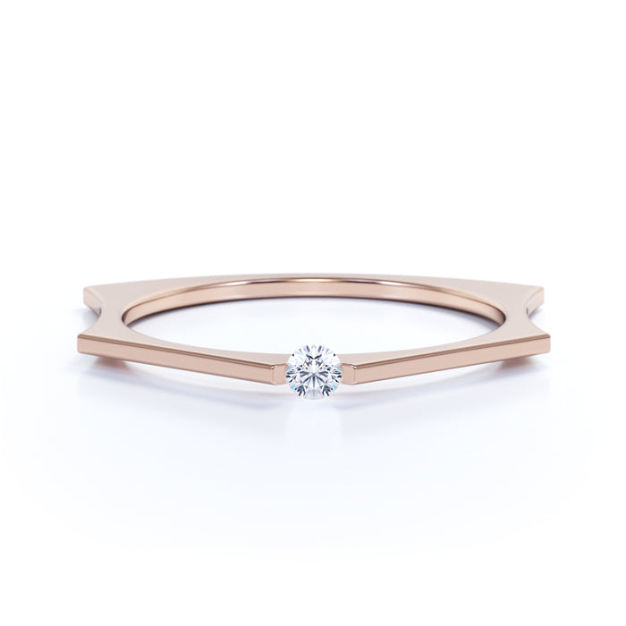 Solitaire Round Diamond set in a Geometric Stacking Ring in Rose Gold