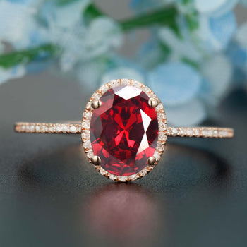 1.25 Carat Oval Cut Ruby and Diamond Engagement Ring in 9k Rose Gold Dazzling Ring