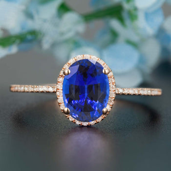 1.25 Carat Oval Cut Sapphire and Diamond Engagement Ring in Rose Gold Dazzling Ring