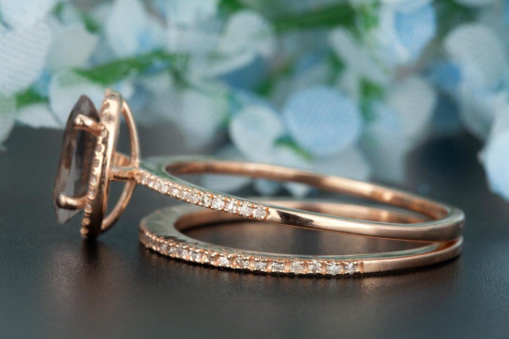1.50 Carat Oval Cut Black Diamond and Diamond Wedding Ring Set in Rose Gold Dazzling Ring