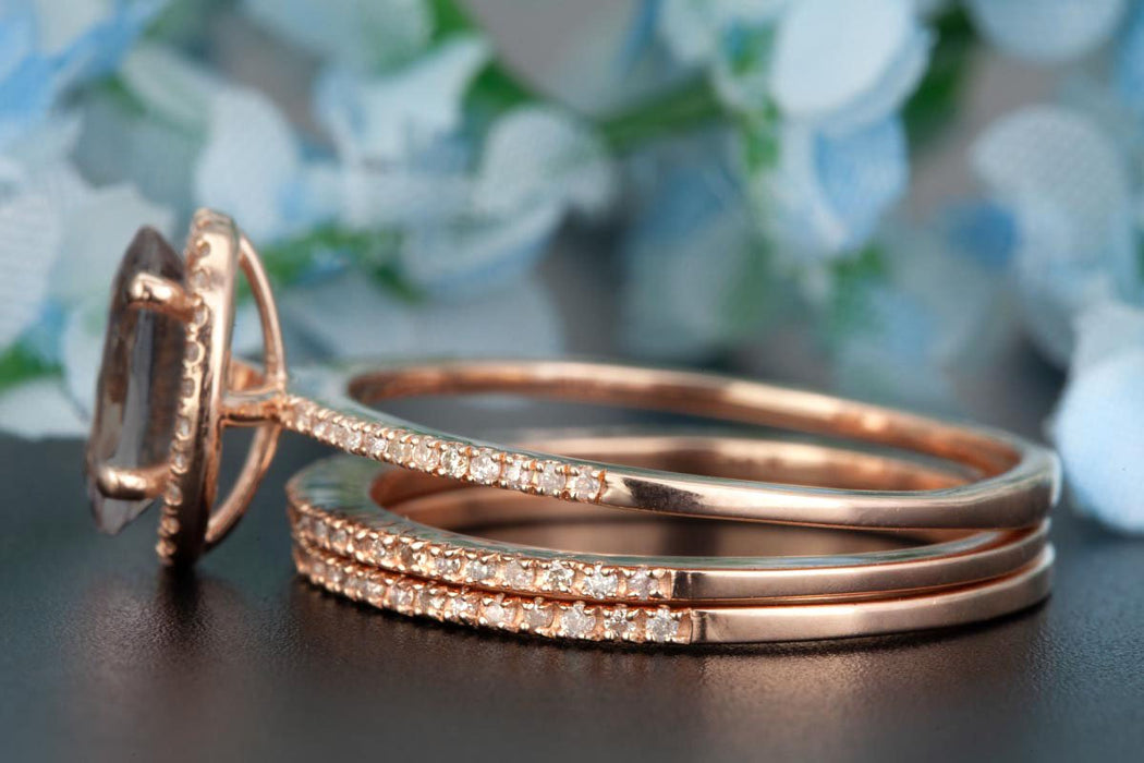 2 Carat Oval Cut Black Diamond and Diamond Trio Wedding Ring Set in Rose Gold Dazzling Ring
