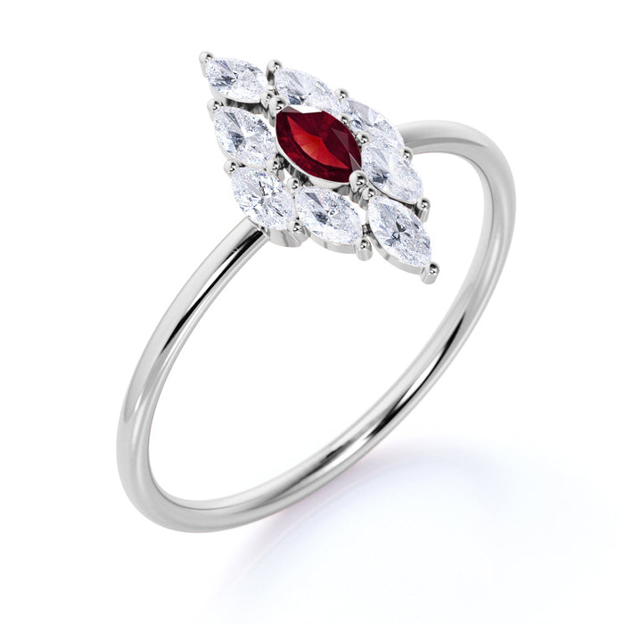 Elegant Marquise Cut Ruby and Diamond Stacking Wedding Ring in White Gold