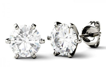 6 Prong 2 Carat Round Cut Moissanite Classic Stud Earrings in White Gold