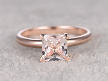 1 Carat Princess Cut Solitaire Morganite Engagement Ring in Rose Gold