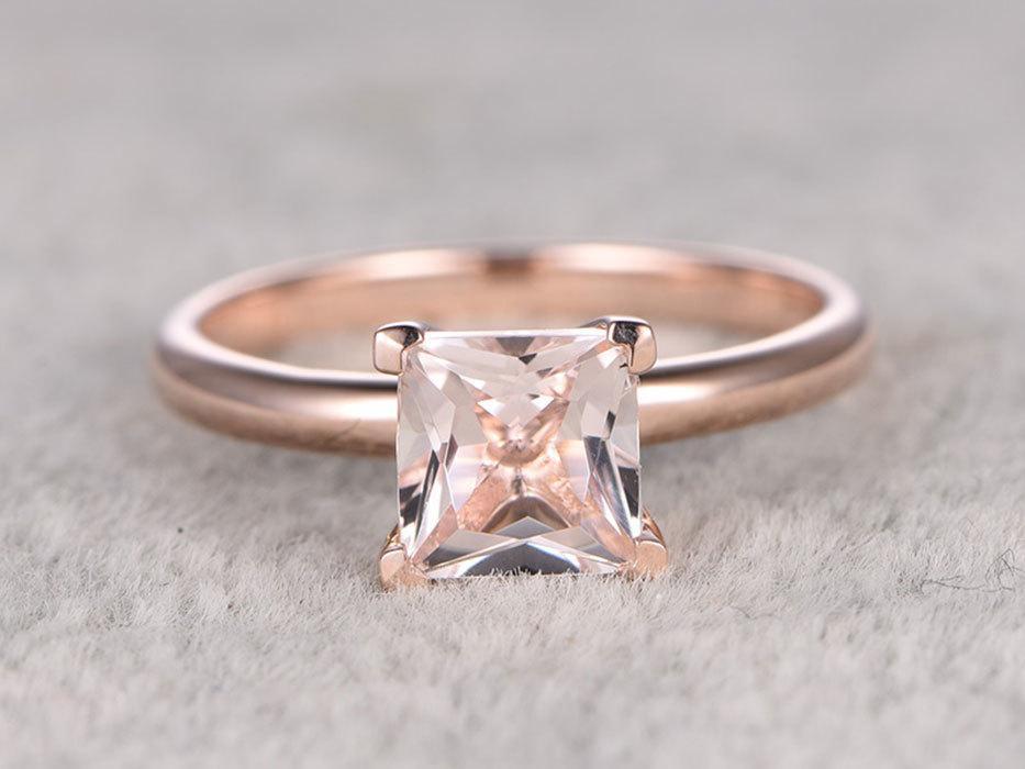 1 Carat Princess Cut Solitaire Morganite Engagement Ring in Rose Gold