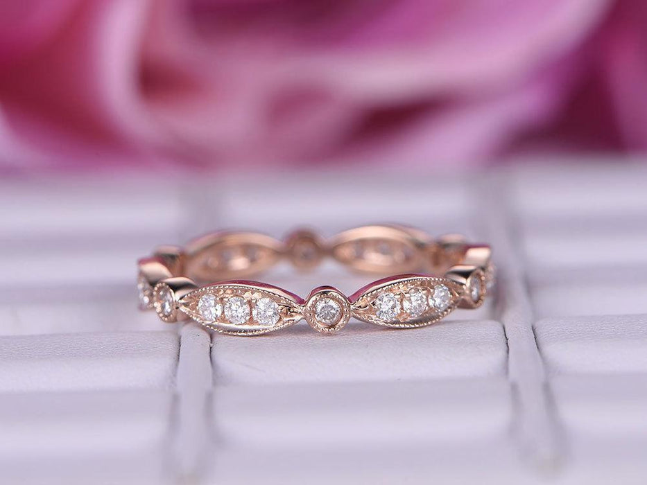 Antique art deco .50 carat Round cut Diamond Wedding Ring Band eternity ring in Rose Gold
