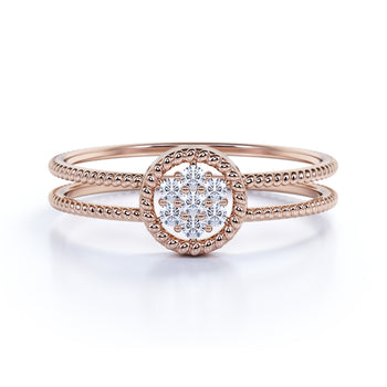 Double Shank Cluster Stacking Ring with Round Cut Diamonds in Rose Gold