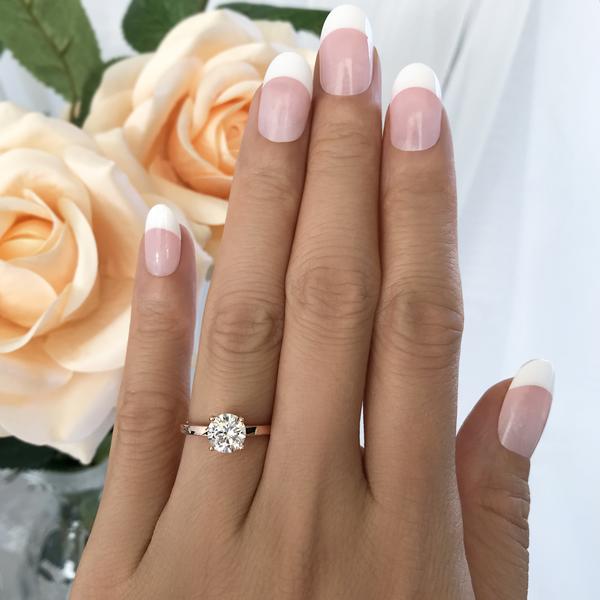 1 Carat Round Cut Solitaire Stacking Style Engagement Ring in Rose Gold over Sterling Silver