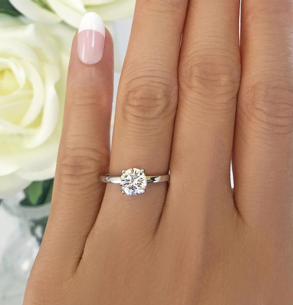 Four Prongs 1.5 Carat Round Cut Stacking Solitaire Engagement Ring in White Gold over Sterling Silver