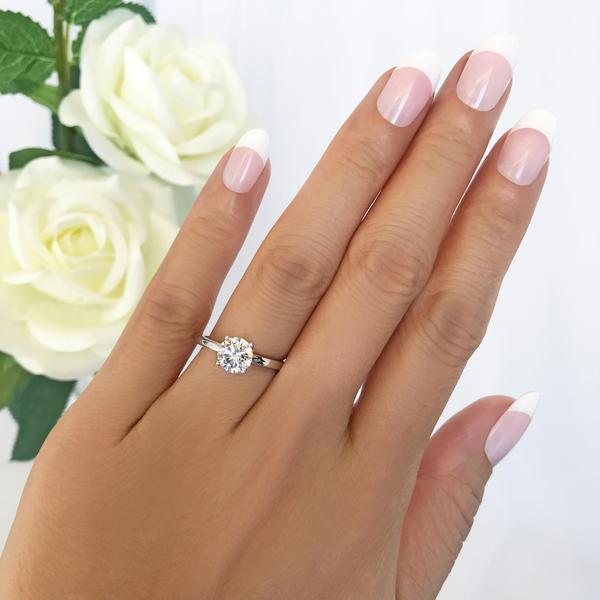 Four Prongs 1.5 Carat Round Cut Stacking Solitaire Engagement Ring in White Gold over Sterling Silver