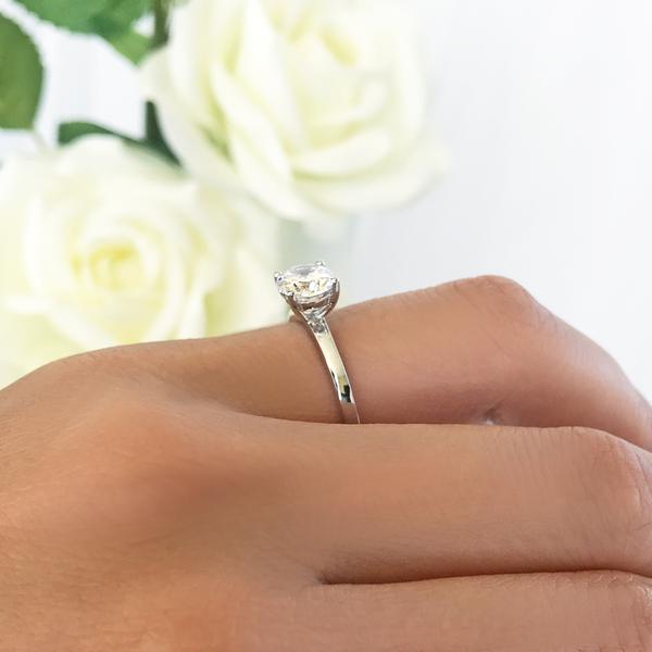 Four Prongs 1.5 Carat Round Cut Stacking Solitaire Engagement Ring in White Gold over Sterling Silver