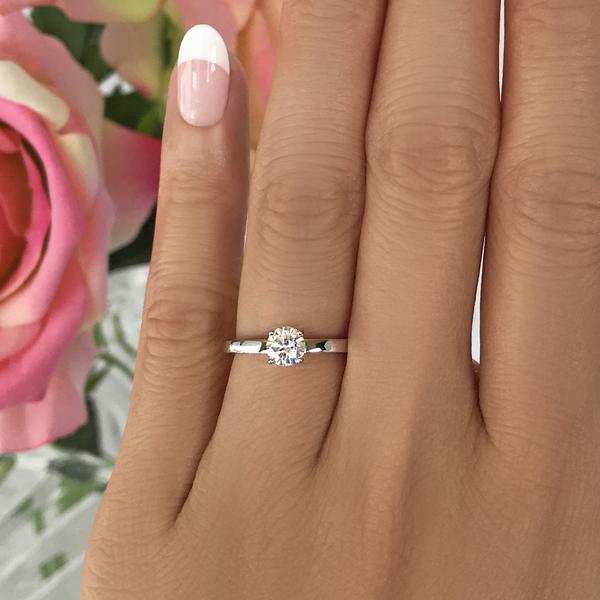 0.5 Carat Round Cut Stacking Solitaire Engagement Ring in White Gold over Sterling Silver