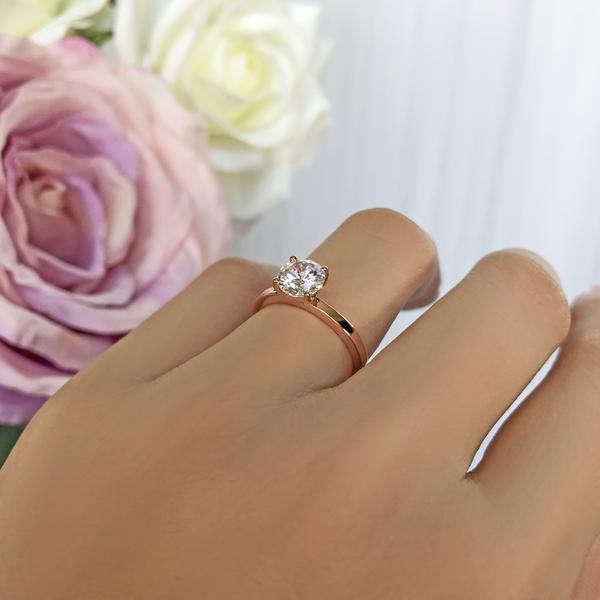 Classic 1 Carat Round Cut Solitaire Engagement Ring in Rose Gold over Sterling Silver