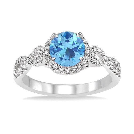1.25 Carat Round cut Aquamarine and Diamond Engagement Ring for Her in White Gold