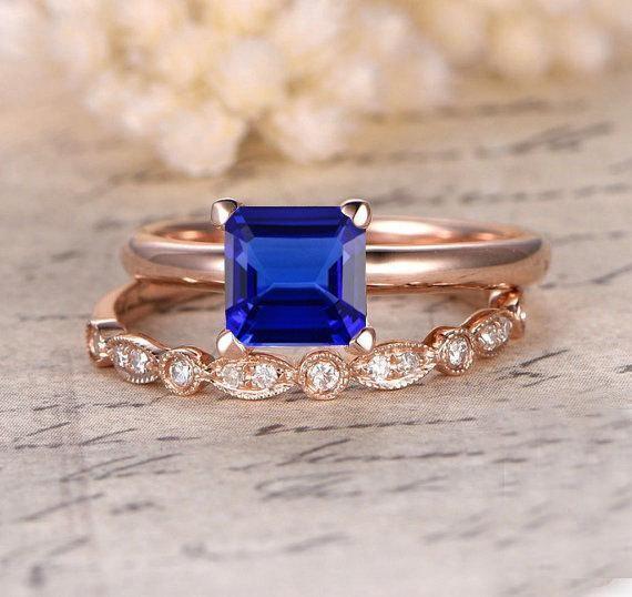 1.25 Carat Blue Sapphire and Diamond Halo Bridal Set in 9k Rose Gold: On Limited Time Sale