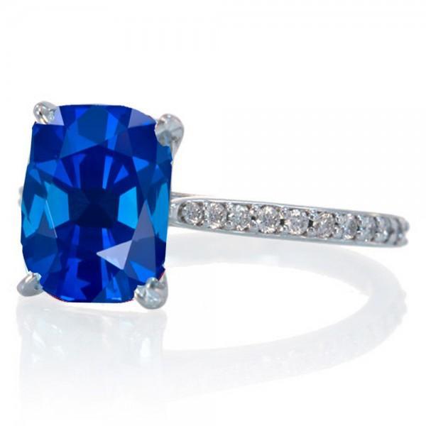 2.25 Carat Cushion Cut Sapphire and Diamond Celebrity Engagement Ring