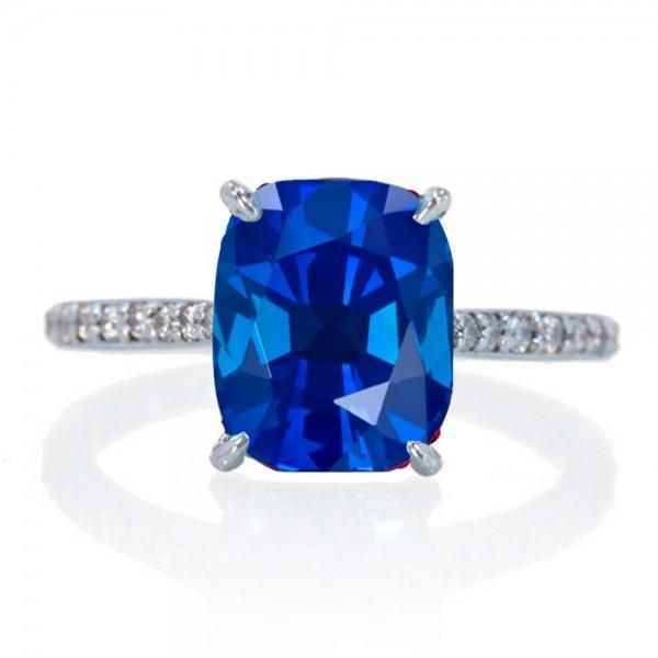 2.25 Carat Cushion Cut Sapphire and Diamond Celebrity Engagement Ring