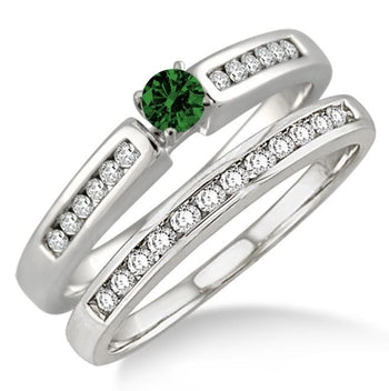 1.25 Carat Emerald & Diamond Affordable Bridal Set on White Gold