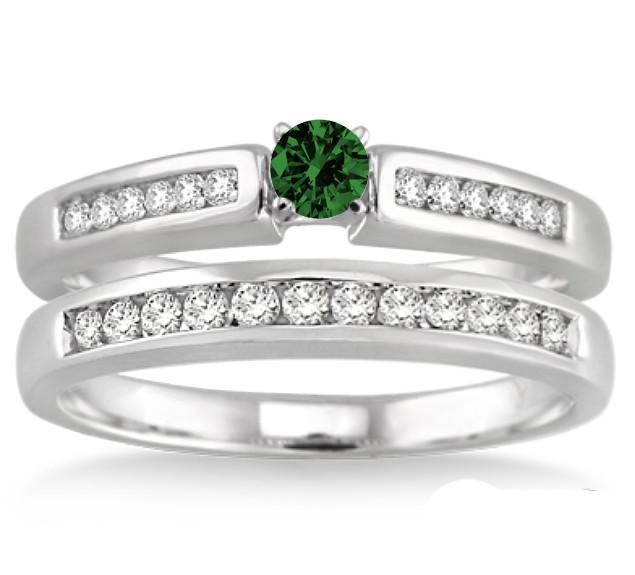 1.25 Carat Emerald & Diamond Affordable Bridal Set on White Gold