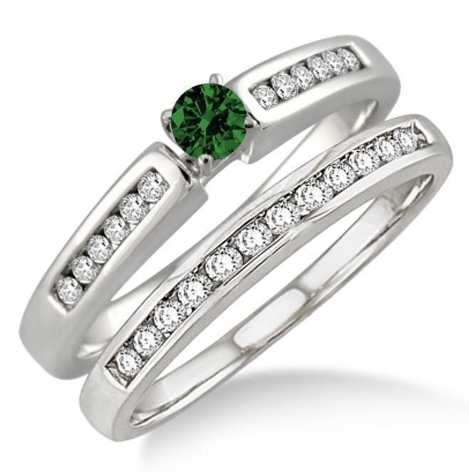 1.25 Carat Emerald & Diamond Affordable Bridal Set on 9k White Gold