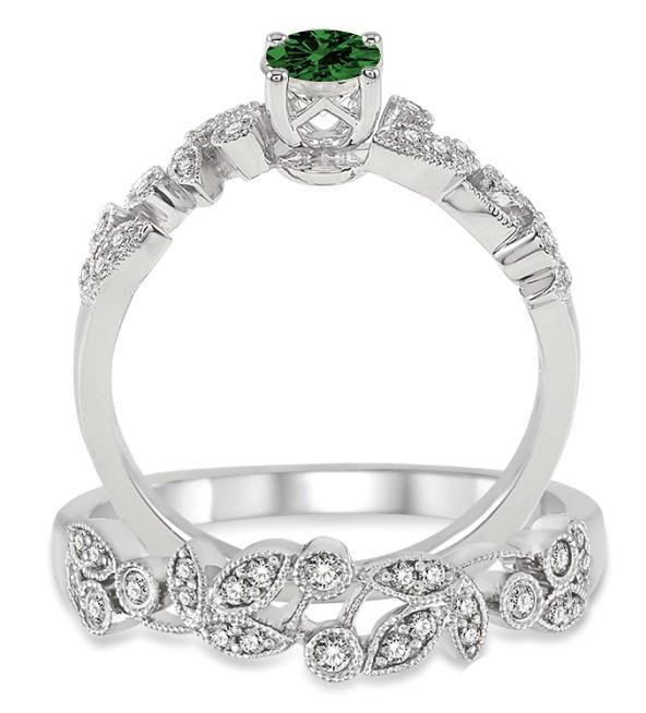 1.25 Carat Emerald & Diamond Antique Flower Bridal Set on White Gold