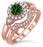 1.25 Carat Emerald & Diamond Antique Three Stone Flower Halo Bridal Set on 9k Rose Gold