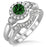1.25 Carat Emerald & Diamond Antique Three Stone Flower Halo Bridal Set on 9k White Gold