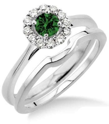 1.25 Carat Emerald & Diamond Bridal set Halo on White Gold