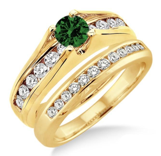 1.25 Carat Emerald & Diamond Bridal Set on 9k Yellow Gold