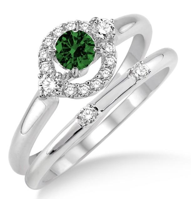 1.25 Carat Emerald & Diamond Elegant Flower Halo Bridal Set on White Gold