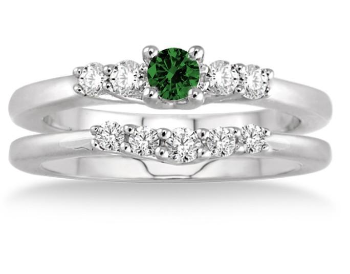1.25 Carat Emerald & Diamond Inexpensive Bridal Set on White Gold