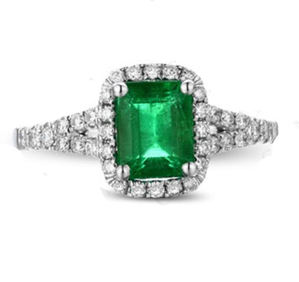 1.25 Carat Green Emerald and Diamond Engagement Ring