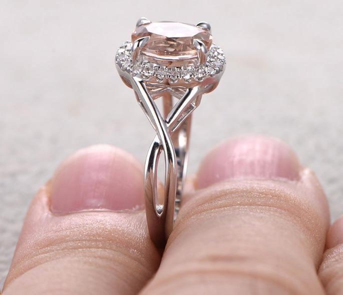 1.25 Carat Morganite and Diamond Engagement Ring in White Gold