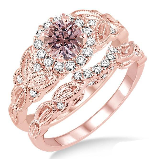 Rose gold vintage bridal set discount