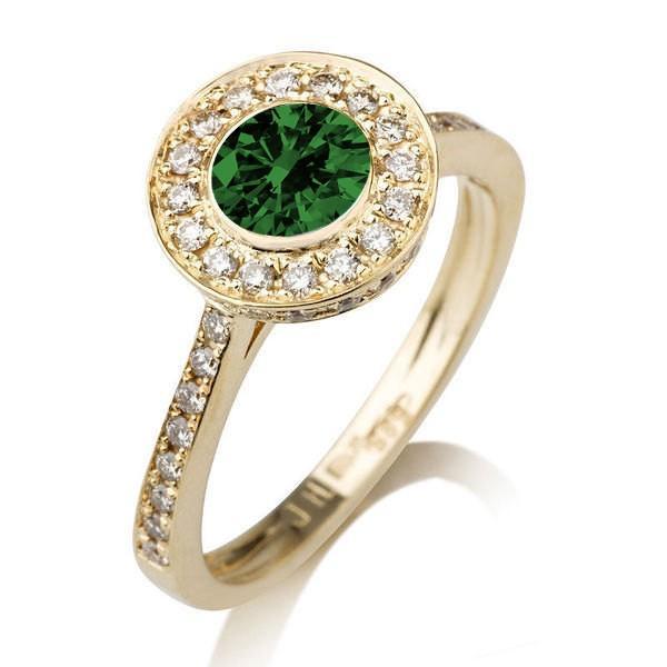 1.25 carat Round Cut Emerald and Diamond Halo Engagement Ring
