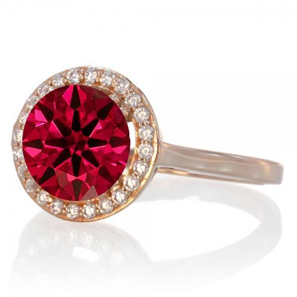 1.25 Carat Round Halo Classic Diamond and Ruby Engagement Ring