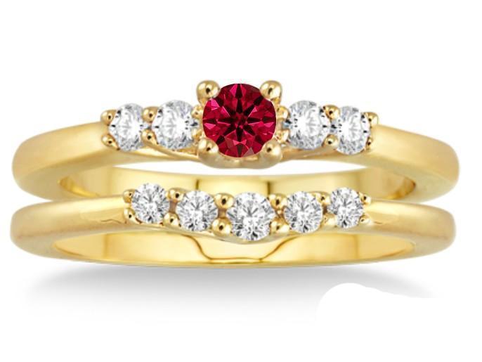 1.25 Carat Ruby & Diamond Affordable Bridal Set on 9k Yellow Gold