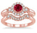 1.25 Carat Ruby & Diamond Antique Three Stone Flower Halo Bridal Set on 9k Rose Gold