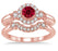 1.50 Carat Ruby & Diamond Antique Three Stone Flower Halo Bridal Set on Rose Gold