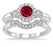 1.50 Carat Ruby & Diamond Antique Three Stone Flower Halo Bridal Set on White Gold