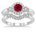 1.25 Carat Ruby & Diamond Antique Three Stone Flower Halo Bridal Set on 9k White Gold
