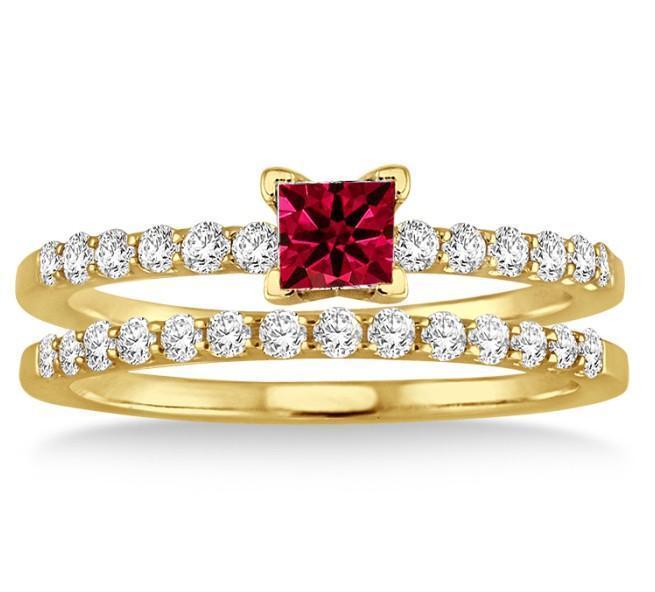 1.25 Carat Ruby & Diamond Bridal Set on 9k Yellow Gold